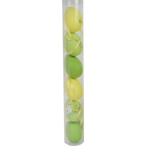Jajka plastikowe zawieszki zestaw 6 sztuk 6cm żółto zielone