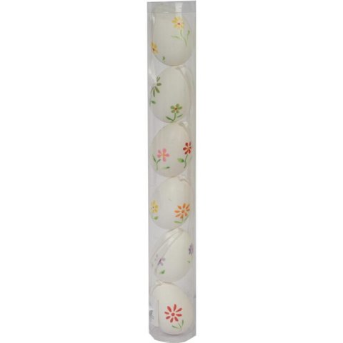 Zestaw Białych, Plastikowych Jajek Wielkanocnych do Zawieszenia - 6 sztuk, 6 cm