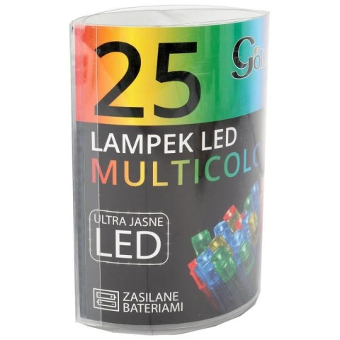 Lampki choinkowe LED Multikolor na baterie - 25 sztuk, do użytku wewnętrznego