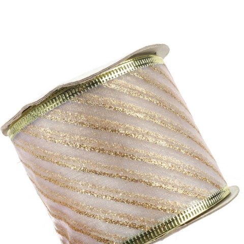 Wstążka dekoracyjna 6.5 cm na szpuli kremowa
