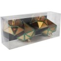 Zestaw 4 Złotych Bombek Plastikowych w Kształcie Diamentów z Zielonym Brokatem, 10 cm