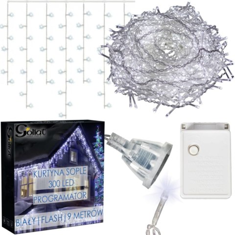 SOPLE 300 LED KURTYNA LAMPKI ZEWNĘTRZNE/WEWNĘTRZNE FLASH ZIMNY BIAŁY PROGRAMATOR 9 M