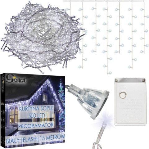 SOPLE 500 LED KURTYNA LAMPKI ZEWNĘTRZNE IP44 BIAŁE ZIMNE FLASH 15 M