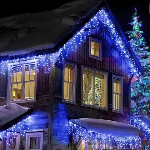 SOPLE 500 LED KURTYNA LAMPKI ZEWNĘTRZNE IP44 NIEBIESKA +FLASH ZIMNY BIAŁY 15 M