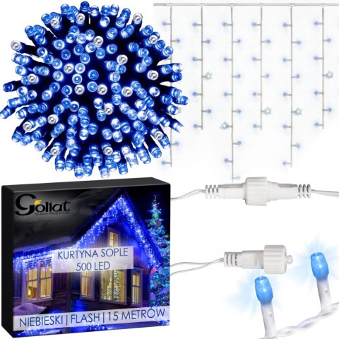 SOPLE 500 LED KURTYNA LAMPKI ZEWNĘTRZNE IP44 NIEBIESKA +FLASH ZIMNY BIAŁY 15 M