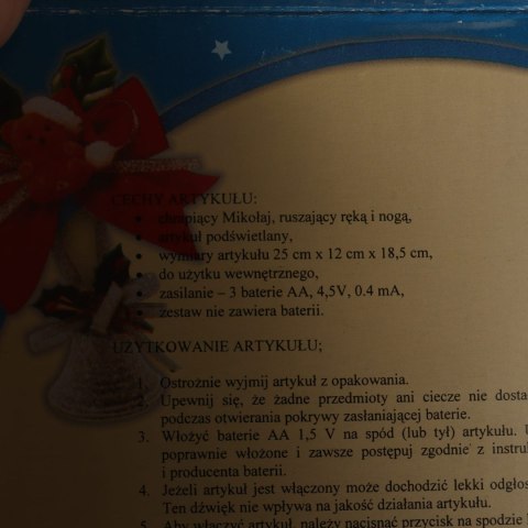 Figurka Świętego Mikołaja animowana, ruchoma, z dźwiękiem- chrapanie i podświetlona, 25 cm Czerwona
