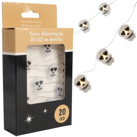 Lampki 20 LED z Czaszkami na Giętkim Druciku - Dekoracje na Baterie