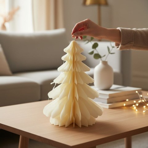 ZAWIESZKA CHOINKA PAPIEROWA ROZKŁADANA ORIGAMI DEKORACJA ŚWIĄTECZNA 3D KREMOWA