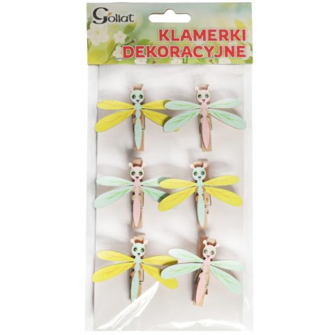 Klamerki drewniane spinacze mini z ważką 6 szt.