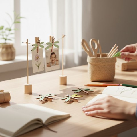 Klamerki drewniane spinacze mini z ważką 6 szt.