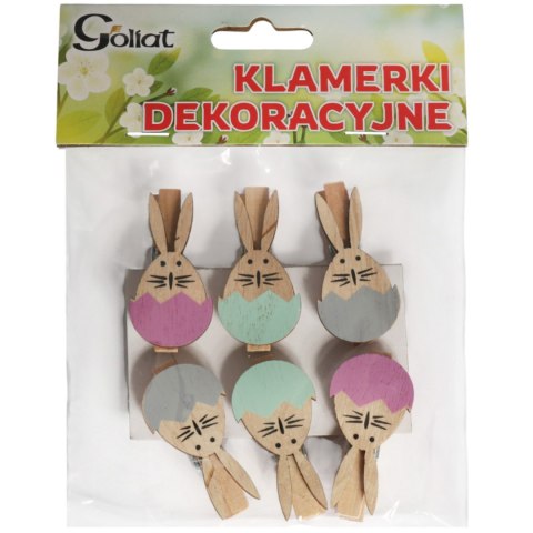 Klamerki drewniane spinacze mini z zajączkiem w jajku 6 szt.