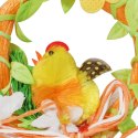 Pomarańczowa Zawieszka Wielkanocna Wianek z Kurczakiem i Filcowymi Ozdobami