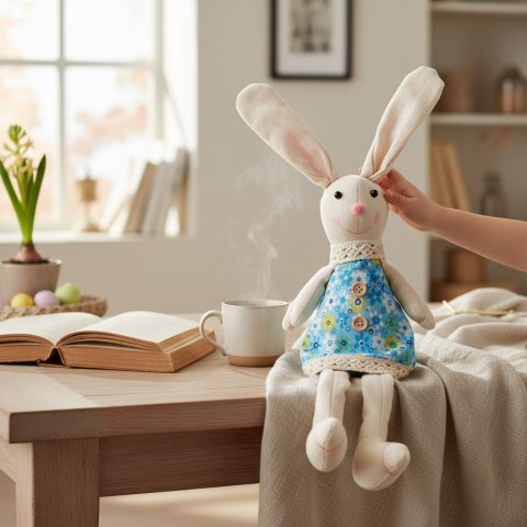 Zając siedzący Ozdoba Wielkanocna Figurka w niebieskiej sukience 40 cm