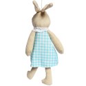 Zając zawieszka lniana Ozdoba Wielkanocna Figurka w niebieskiej sukience 26 cm