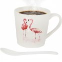 Zestaw prezentowy kubek i łyżeczka ceramiczna ze stojącymi flamingami