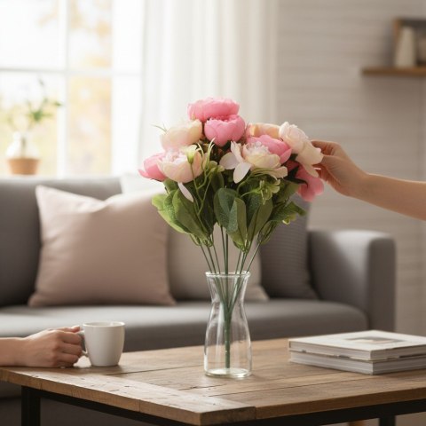 BUKIET 12 PIWONII PEONII KOMPOZYCJA DO WAZONU W KOLORACH RÓŻU 36 CM