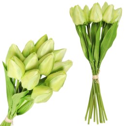 Bukiet 12 TULIPANÓW W PĘCZKU Z RAFIĄ 32 cm zielony