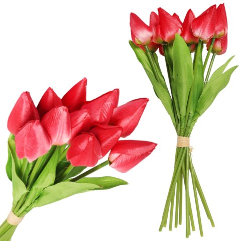 Bukiet 12 TULIPANÓW W PĘCZKU Z RAFIĄ 32 cm