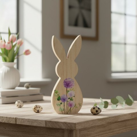 ZAJĄCZEK ZAJĄC DREWNIANY KRÓLIK WIELKANOCNY z dekoracją 20 CM