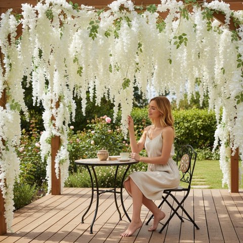 Wisteria Sztuczne Kwiaty Girlanda Glicynia Kwiaty Wiszące Balkon Taras Ślub biała