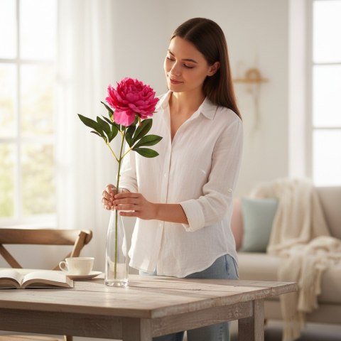 PIWONIA KWIAT SZTUCZNY do wazonu rózowa PEONIA 72 cm