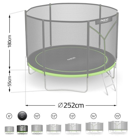 Trampolina ogrodowa 8ft/252cm z siatką zewnętrzną i drabinką Neo-Sport