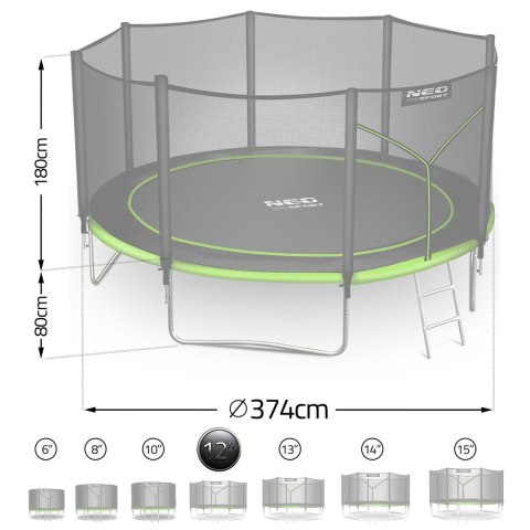 Trampolina ogrodowa 12ft/374cm z siatką zewnętrzną i drabinką Neo-Sport Neo-Sport