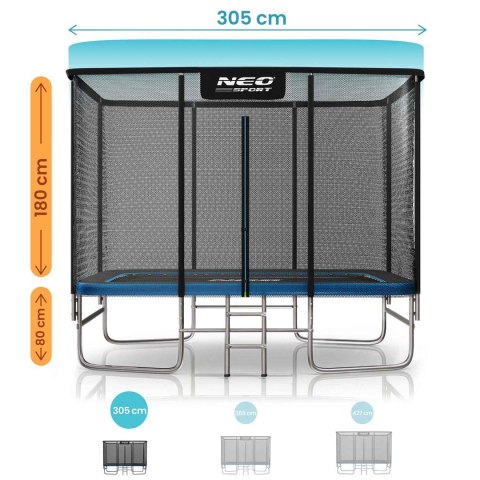 Trampolina ogrodowa prostokątna 10x7ft/305x213cm z siatką zewnętrzną i drabinką Neo-Sport Neo-Sport