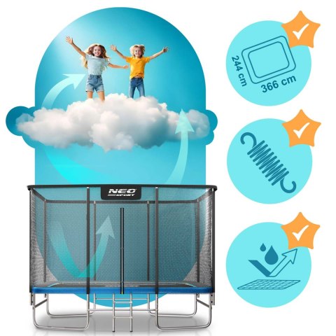 Trampolina ogrodowa prostokątna 12x8ft/366x244cm z siatką zewnętrzną i drabinką Neo-Sport Neo-Sport