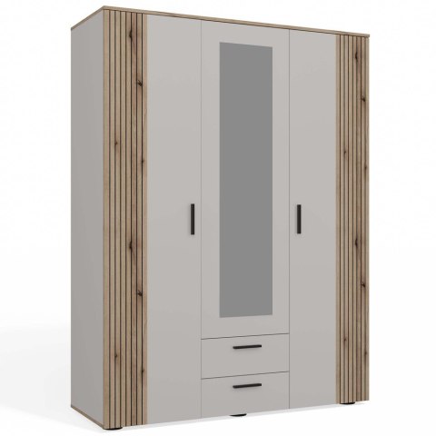 SZAFA AVA 150 CM LUSTRO 2 SZUFLADY RYFLOWANY FRONT DĄB EVOKE KASZMIR BEŻ