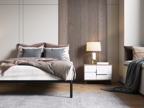 Stelaż Łóżka BED ALU 140x200 Metalowy Drewniane Listwy Nowoczesny CZARNY