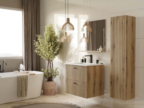 SZAFKA POD UMYWALKĘ TIGO 60 2S DĄB EVOKE 2 SZUFLADY RYFLOWANY FRONT WISZĄCA