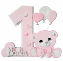 Personalizowana dekoracja na roczek – cyfra 1 z misiem