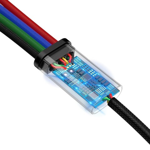 Kabel przewód USB 4w1 Iphone Lightning 2 x USB-C microUSB w nylonowym oplocie 3.5A 1.2m czarny
