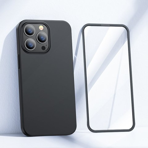 Etui pokrowiec do iPhone 13 Pro Max obudowa na tył i przód + szkło hartowane czarny