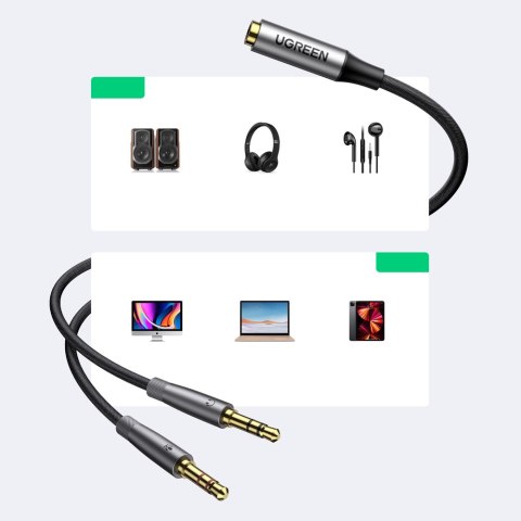 Rozdzielacz kabla AUX 3.5 mm żeński do słuchawek i mikrofonu męski 20cm czarny