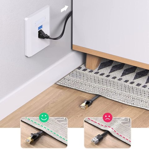 Płaski kabel sieciowy patchcord LAN RJ45 Ethernet Cat. 6 8m czarny