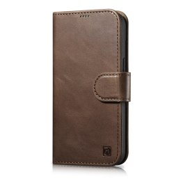 2w1 etui skórzany pokrowiec z klapką iPhone 14 Plus Anti-RFID Oil Wax Wallet Case ciemno-brązowy
