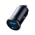 Mini ładowarka samochodowa 30W USB-A QC3.0 USB-C PD czarna