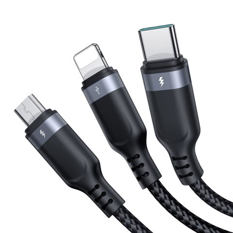3w1 Kabel przewód USB Multi-Use Series do Lightning USB-C micro USB 30cm czarny