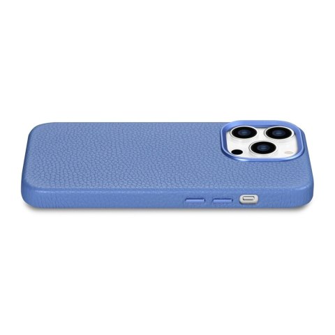 Skórzane etui iPhone 14 Pro Max magnetyczne z MagSafe Litchi Premium Leather Case niebieski