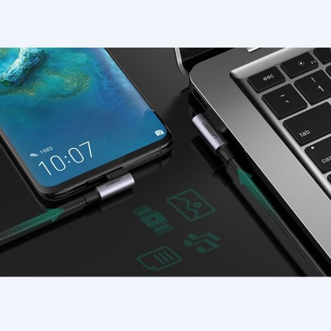 Kątowy kabel przewód USB - USB-C QC 3.0 3A 1m szary