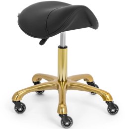 Taboret stołek kosmetyczny siodłowy na kółkach do 150 kg YORK - czarno złoty