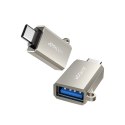 Adapter przejściówka USB-C (męski) - USB-A (żeński) z oczkiem na smycz - srebrny