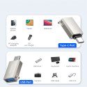 Adapter przejściówka USB-C (męski) - USB-A (żeński) z oczkiem na smycz - srebrny