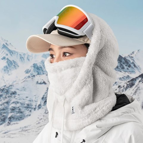 Ciepła kominiarka z futerka zimowa narciarska Arctic Velvet rozmiar L - biała