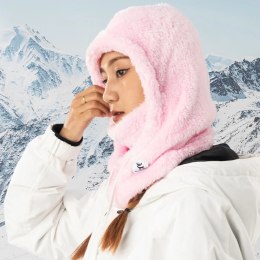 Ciepła kominiarka z futerka zimowa narciarska Arctic Velvet rozmiar L - różowa