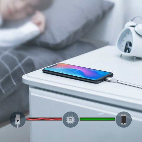 Kabel przewód w oplocie USB-A - USB-C QC 3.0 3A 0.5m - biały