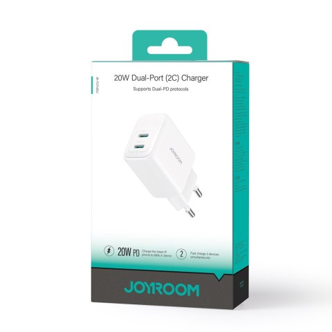 Ładowarka sieciowa 2x USB-C 20W PD QC 3.0 - biała