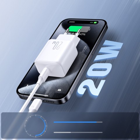 Ładowarka sieciowa USB-C PD QC 20W + kabel USB-C 1m - biała